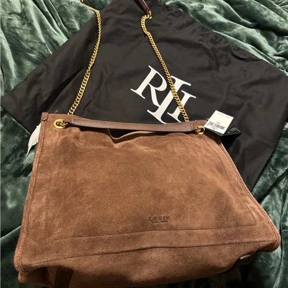 Ralph Lauren Chocolate Brown 2 way Suede Bag NWT - Picture 2 of 12